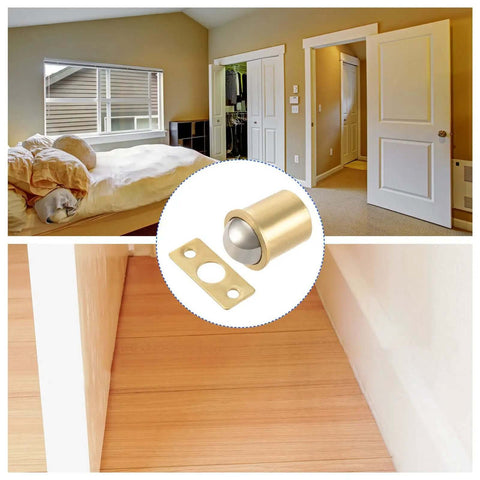 Premium Door Ball Catch And Cabinet Latch With A Snug Pull To Close Mechanism For Pantry Furniture Closet Wardrobe Hardware 5 Piece Pack in bedroom setting with brass ball catch and plate
