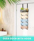 Six Tier Over The Door And Wall Mount Towel Rack With Metal Shelf Basket For Small Bathrooms Campers And RVs Black Patented Design No Fuss Space Saving Convenience on bathroom door