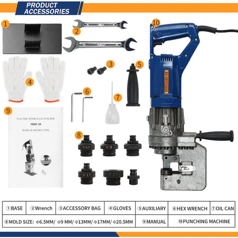 Heavy Duty 1300W Electric Hydraulic Hole Puncher With No Sweat Ten Ton Power And Pro Grade Die Set For Angle Iron Channel Steel Works Like A Champ On Any Shop Floor Or Jobsite Project Today