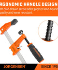 Jorgensen steel bar clamps set, 4-pack with orange jaws; includes 6in and 12in F-clamps