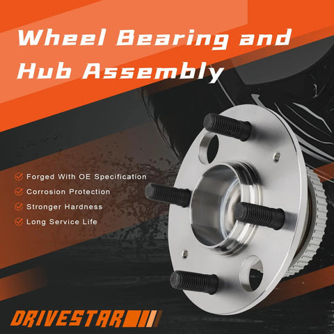 Rear Wheel Hub And Bearing Assembly With ABS For Acura Integra 1990-2001, Honda Civic Del Sol 1995-1997, And Honda Civic 1992-2000 4 Lug Rear Disc, OE Grade Replacement, Bolt-On Fit, Pair