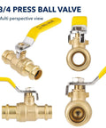 Three Quarter Inch Press Ball Valve With EPDM O-Rings One Quarter Turn Full Port Shut Off For Copper Tubing Connections LF Brass
