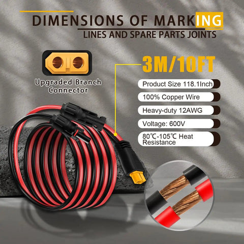 12AWG MC4 To XT60 Solar Panel Cable, 10 Feet Extension For Portable Power Stations And RV Generators, features and specs
