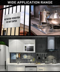 Two 304 stainless steel sheets, 4x4 in, 1/8 in thick, for kitchen DIY crafts; collage with stainless cookware.