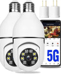 Two Pack 360 Degree Wireless Light Bulb Cameras For Indoor And Outdoor Use Dual Band 2.4GHz 5GHz WiFi 1080p HD Night Vision Motion Alerts