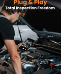 Person using Endoscope Cam With Light 1920P Borescope Eight LED Lights 33 Ft Semi-Rigid Snake Inspection Camera on car engine