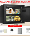 Open compact 1.3 cu ft fire safe with digital keypad, showing valuables and accessories, anti theft security safe box for home use