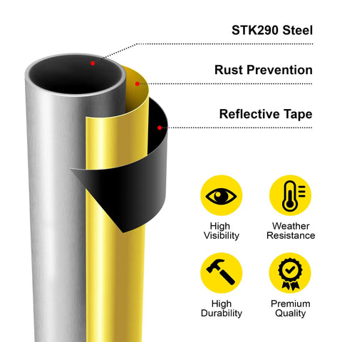 Rock Solid Yard Safety Bollard, Heavy Duty 24 Inch Tall Steel Parking Barrier Post, 12 Gauge Thick Wall With 8X8 Inch Base And Four Anchor Bolts, Bright Yellow Powder Coated For Driveways And Job Sites, features STK290 steel and rust prevention.