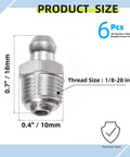 Front view of a 304 stainless steel straight grease fitting with 1/8-28 in thread.