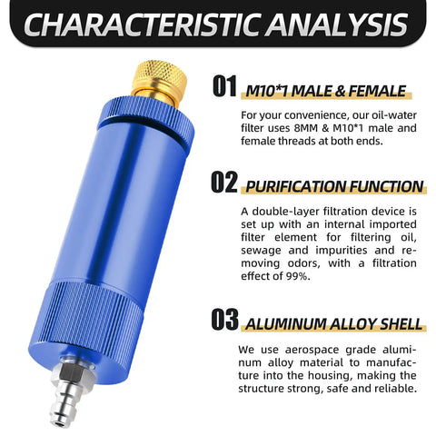 Dope Heavy Duty Water Oil Separator For High Pressure Air Compressors With 30MPa Capacity, blue aluminum shell with connectors