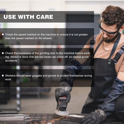 Person using angle grinder with 200 Pack Four and a Half Inch Cut Off Wheels With Seven Eighths Inch Arbor For safety guidelines.