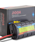 200A Upgraded Watt Meter With Longer Wires Pro Grade Power Analyzer For RC Cars Drones Solar Wind Ebike Battery Testers Voltage And Current Monitor With Backlit LCD Display, shown with packaging.