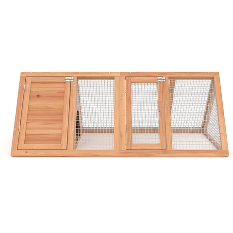 Outdoor A Frame Rabbit Hutch And Small Animal Coop With Two Door Run Cage, wooden triangle design with ventilated wire for small pets.