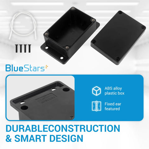 Tough As Nails 2 Pack Black ABS Project Box IP65 Waterproof Electrical Junction Enclosure Case with fixed ear mount and screws.