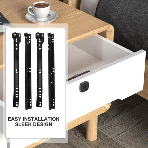Stainless Steel Drawer Slide Rail Replacement Kit With Back Plate Two Part Kitchen Sliders next to open wooden drawer