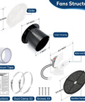 7 Inch Bathroom Exhaust Fan 50 CFM Quiet Vent With 1.0 Sones Low Noise Performance, Dual Ball Bearing Motor, components diagram