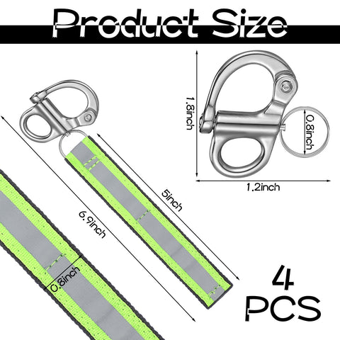 Diagram of 4 Pack Quick Release Shackle Set With Reflective Handles For Firefighter SCBA Masks, Marine Grade 316 Stainless Steel.