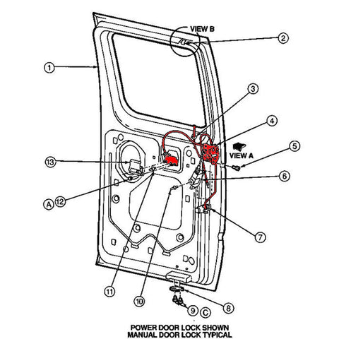 Diagram of Ford Econoline Right Side Door Latch Assembly For E150 E250 E350 Vans With Cable And Rod Direct Fit OEM Style 1992 To 2014