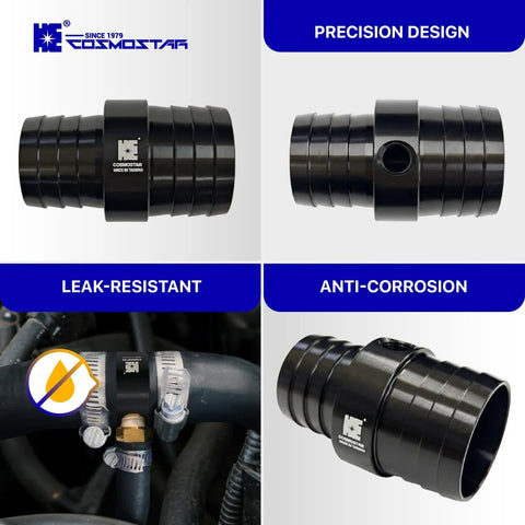 Universal LS Swap Radiator Hose Barb Coupler Adapter With One Eighth Inch NPT Steam Port For One And A Quarter To One And A Half Inch Hoses Aluminum Coolant Crossover Splice For Steam Vent Radiator Fitting