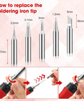 Guide on replacing soldering iron tip for Pro Grade 100W Digital Soldering Iron Kit With Ceramic Heater And LED Display, red handle.