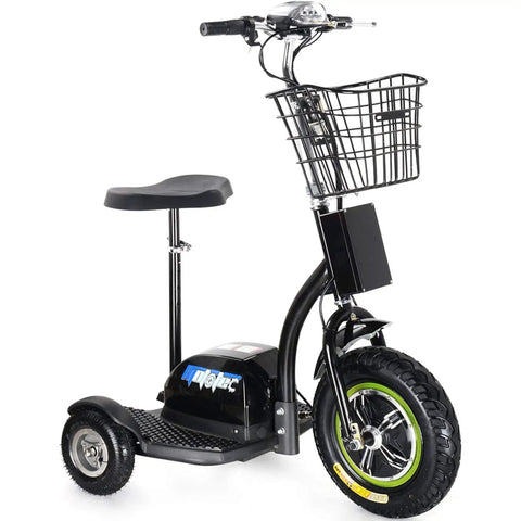 Electric Trike 48V 500W Personal Transporter Three Wheel Sit Or Stand Scooter For Events Security And Warehouse Use Built For Dope Fun With Easy Handling Smooth Acceleration And Stable Ride, black three-wheel scooter with basket and seat