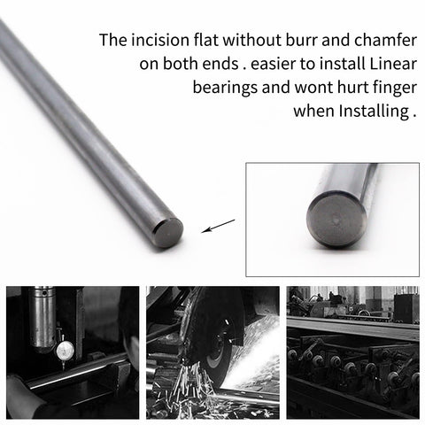 4 Pack 8mm By 100mm Case Hardened Chrome Plated Linear Motion Rods For CNC, 3D Printers, And DIY Machines, close-up chamfered end
