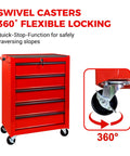 Twenty Inch Five Drawer Rolling Steel Tool Chest With Slick Powder Coated Finish For Garage Shop Daily Grind Heavy Duty Mobile Storage Cabinet with swivel casters.