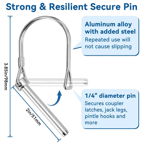 Diagram of Heavy Duty Bike Trailer Hitch Coupler for Most Bikes and Dog or Kid Trailers, featuring aluminum alloy secure pin.
