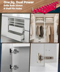 Two In One Cabinet Hardware Jig That Doubles As A Shelf Pin Drilling Guide with clamps and hinge template in cabinetry.