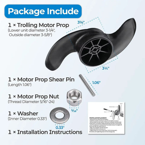 MKP-32 Trolling Motor Propeller Replacement for Minn Kota Weedless Wedge 2 Prop Fits 3 5/8 Inch Motor Diameters, Replacement Parts for All Terrain Endura Max PowerDrive Pontoon Transom Motors