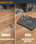 Before and after of router bits in Must-Have Router Bit Storage And Drill Bit Organizer Tray For Festool Systainer SYS 1 And Tanos Systainer 3 M, 103 Bit Capacity With 28 Pieces 1/2 In Shank And 75 Pieces 1/4 In Shank Router Bits, Case Not Included.