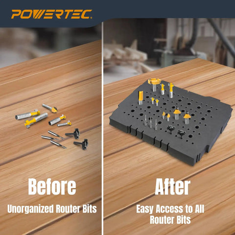Before and after of router bits in Must-Have Router Bit Storage And Drill Bit Organizer Tray For Festool Systainer SYS 1 And Tanos Systainer 3 M, 103 Bit Capacity With 28 Pieces 1/2 In Shank And 75 Pieces 1/4 In Shank Router Bits, Case Not Included.