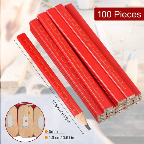 100 Pack Octagonal Carpenter Pencils Grab And Go Bulk Pack For Woodworking And Construction with measuring scale visible