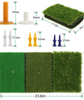 3-In-1 Golf Practice Mat With Realistic Turf Surfaces For Hitting Swing And Putting Training Indoor Outdoor Practice Aid Wind Shear Upgrade Includes 35mm Rough Turf 16mm Green Turf And 10mm Fairway Turf with tee height measurements
