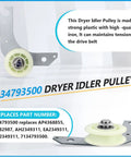 Electrolux Dryer Repair Kit with 134793500 Idler Pulley, strong plastic and iron, for compatible models, easy install, durable parts.