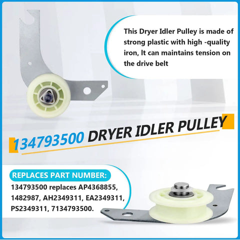 Electrolux Dryer Repair Kit with 134793500 Idler Pulley, strong plastic and iron, for compatible models, easy install, durable parts.