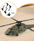 RC Helicopter Swashplate Replacement Set With Leaf Clip For K124 And K170 Aluminum Cross Plate Blade Clamps Bearings Easy Install Spare Part For DIYers Black displayed next to model helicopter on wooden surface.
