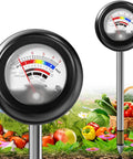4-In-1 Soil Tester Battery-Free Metal Probe For Moisture pH Light And Fertilizer Readings with garden vegetables in background