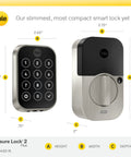 Slick Black Smart Keyless Entry Door Lock With Apple Home Keys And Smooth Keypad Access Auto Unlocks Via Express Mode For iPhone And Apple Watch HomeKit Ready Hardware, dimensions shown.