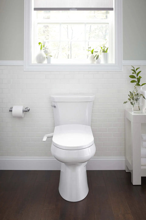 1.28 GPF Toilet Tank Only White With Left-Hand Chrome Trip Lever in modern bathroom setup, compatible with K-4199 or K-5393 bowls