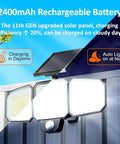 Game Changer Outdoor Solar Flood Lights With 243 LED 3500LM Motion Sensor IP65 Waterproof 3 Heads mounted on a wall