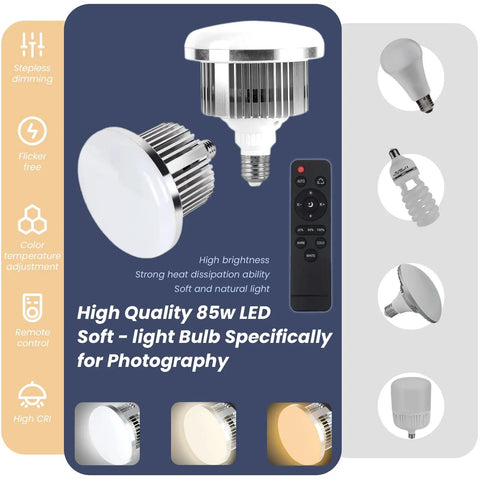 85W LED bulb and remote control for 20 Inch Octagonal Softbox Lighting Kit with Dimmable 85W LED Bulb 3000K to 6500K Remote Control and Tripod.