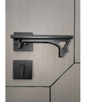 Slick Black Aluminum Door Handle Set Drop In Replacement With Threaded Mounting Hardware, mounted on a door.