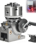 Heavy Duty 3 Jaw Dividing Head Combined With 6 Inch Rotary Indexer Featuring Zero To Ninety Degree Precision Rotation Built Tough For Cnc Milling Drill Press Hardcore Workholding Tool, showcasing its cast iron body and precision controls.