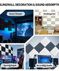 Pro Setup 6 Pack High Density Polyester Sound Absorbing Panels 16 By 12 Inches Tackable Acoustic Wall Tiles in home theater, kindergarten, gaming room, and recording studio.