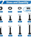 Top Shelf 190PC M6 Hex Socket Head Cap Screw And Nut Assortment Kit With Washers showing various sizes and quantities of screws and nuts.
