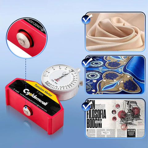 High Precision Silk Screen Printing Tension Meter And Force Tester For Silk Print Projects Pro Grade Build With Quick Readouts In Newtons From 7 To 36N And Shock Absorber To Minimize Vibration And Deliver Real World Accurate Tension Measurement, red metal gauge on screen mesh