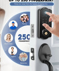 Keyless Front Door Lock Set With Handle, App Controlled Fingerprint Door Lock, 150 Codes Keyed Entry Smart Deadbolt, Auto Lock, Backlit