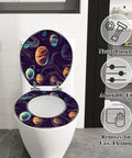 Toilet Seat with Decorative Cover for Bathroom, adjustable fit, outer space design, removable for easy cleaning.