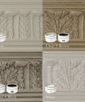 Premium White Finishing Wax Topcoat For Interior Furniture Cabinets Walls And Decor Odor Free Non Hazardous Water Resistant Easy To Apply Whitewash And Limed Finish Create Subtle Depth On Surfaces 500ml shown in white, clear, black, and brown finishes on decorative molding.